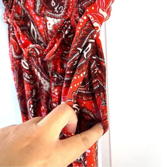 Free People Wide Leg High Waist Boho Tie Waist Paisley Pants Size Small - Picture 9 of 13